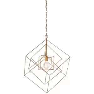 Large Angular Ceiling Pendant Light - Antique Gold Leaf Finish Frame - Dimmable