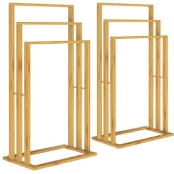 Bamboo Towel Rails with 3 Poles - Set of 2