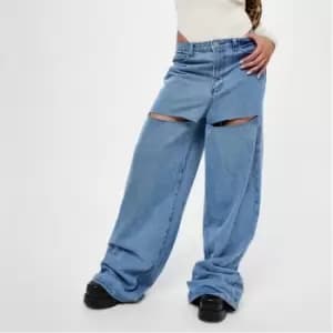 Missguided Tall Rip Thigh Wide Leg Jeans - Blue
