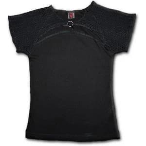 Gothic Rock Mesh Ring Cap Sleeve Womens Medium Short Sleeve Top - Black