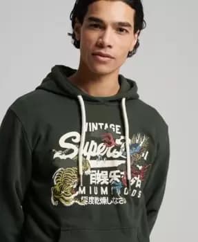 Superdry Mens Vintage Logo Narrative Hoodie Green / Surplus Goods Olive - Size: L