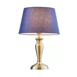 Table Lamp Antique Brass Plate & Navy Cotton 60W E27 Base & Shade e10349