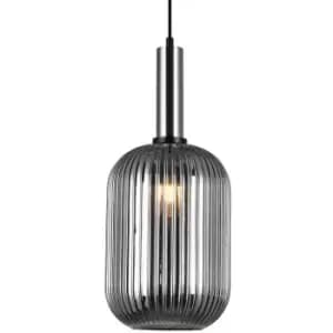 Netlighting Modern Hanging Pendant Satin Nickel 1 Light with Glass, Smoky Shade,