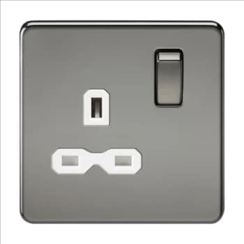 KnightsBridge 1G DP 13A 230V Screwless Black Nickel UK 3 Pin Switched Electrical Wall Socket - White Insert