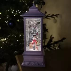 31cm Snowtime Christmas Water Spinner Antique Effect Lantern Snowman & Animals Scene Dual Powered