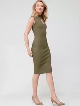 Guess Marion Key Hole Detail Ribbed Dress - Green, Size XL, Women