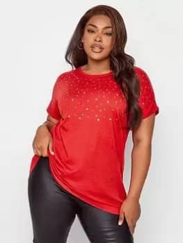 Yours Yours Short Sleeve Embellsihed T-Shirt Red, Red, Size 14, Women