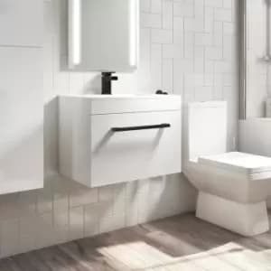 600mm White Wall Hung Vanity Unit with Basin and Black Handle - Ashford