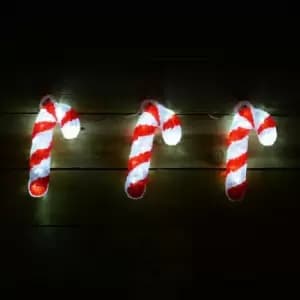 Kaemingk - Set of 3 24cm Acrylic Festive Christmas Candy Canes with 60 Cool White LEDs