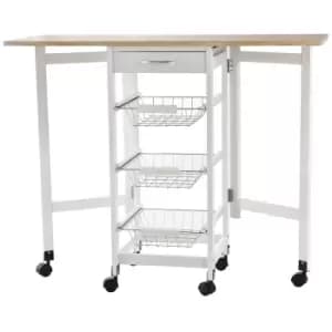HOMCOM Drop-Leaf Extendable Kitchen Island Trolley - White
