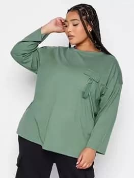Yours Yours Utility Pocket Slouchy Top Green, Size 16, Women