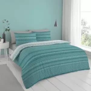 Cloudsoft Banded Spot Brushed Microfibre Reversible Duvet Cover Set, Green/White, King