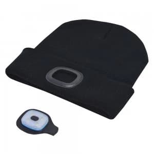 AmTech Beanie Hat with Built-in 4 SMD LED Headlight, Headlamp - 3 Mode USB Rechargeable - Black