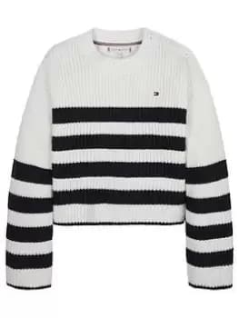 Tommy Hilfiger Girls Nautical Striped Sweater - White/multi, White/Multi, Size Age: 12 Years, Women