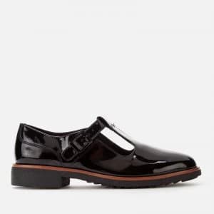 Clarks Womens Griffin Town Patent T-Bar Flats - Black - UK 3