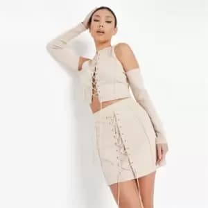 Missguided Rib Lace Up Mini Skirt - Neutral