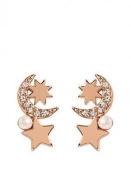 Radley Rose Gold Tone Sterling Silver And Pearl Detail Moon And Star Ladies Drop Earrings