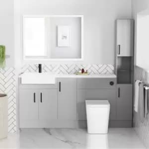 1800mm - 2100mm Grey Toilet and Sink Unit with Tall Cabinet Matt Worktop and Black Fittings - Coniston
