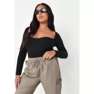 Missguided Plus Ls Sweetheart Bodsuit - Black