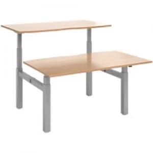 Elev8² Rectangular Sit Stand Back to Back Desk with Beech Coloured Melamine Top and Silver Frame 4 Legs Touch 1400 x 1650 x 675 - 1300 mm