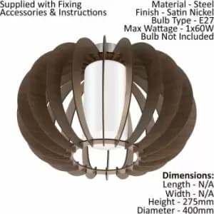 Loops - Flush Ceiling Light Satin Nickel Shade Brown White Wood Glass Bulb E27 1x60W