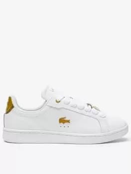 Lacoste Carnaby Pro Leather Trainers - White/Gold, Multi, Size 3, Women