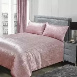 Sienna Valencia Crinkle Velvet Duvet Cover With Pillow Case Bedding Set Blush Super King