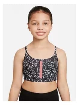 Nike Older Girls Nk Df Ic Indy Bra Aop, Black/Pink, Size Xs=6-8 Years, Women