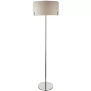Floor Lamp Satin Nickel Plate, Slate Grey Fabric Shade