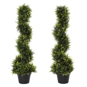 Set Of 2 90cm/3FT Artificial Spiral Topiary Trees w/ Pot Fake Plant - Outsunny