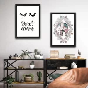 Sweet Dreams Set Multicolor Decorative Framed Painting (2 Pieces)