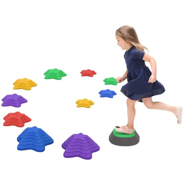 ZONEKIZ Kids Stepping Stones, 11 Pieces Balance River Stones for Obstacle Course, Stackable Non-Slip Starfish Shape, Sensory Play for Indoors Outdoors