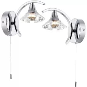 2 PACK Dimmable LED Wall Light Curved Chrome Large Crystal Shade Lamp Fitting