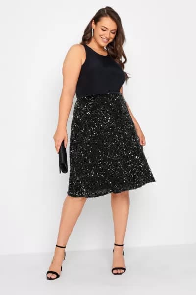 Velvet Sequin Skater Skirt