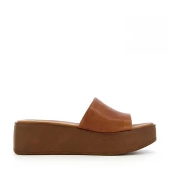 Dune Tan Leather Kadas' Mid Wedge Heel Mules - 3