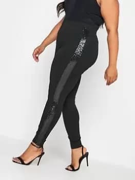 Yours Ponte Sequin Stripe Legging, Black, Size 16, Women