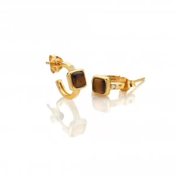 Square Huggie Tigers Eye Earrings DE769