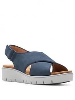Clarks Un Karely Sun Leather Low Wedge Sandal - Navy