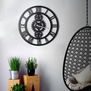 Gear Black Decorative Metal Wall Clock