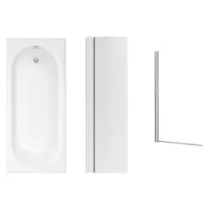 1600 x 700 Alton Single Ended Round Bath with Front Panel and Aquadart Venturi6 1400mm 6mm Chrome Bath Screen