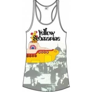 The Beatles Yellow Sub & Brollies White Ladies Vest: Large