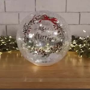 20cm Battery Operated Warm White LED Crackle Effect Ball Christmas Decoration with Merry Christmas