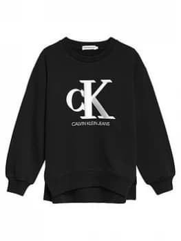 Calvin Klein Jeans Girls Contrast Monogram Sweatshirt - Black, Size Age: 12 Years, Women