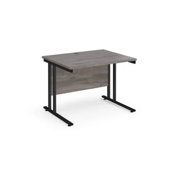 Maestro 25 straight desk 1000mm x 800mm - Black cantilever leg frame, grey oak top
