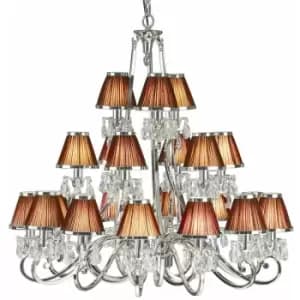 Loops - Esher Ceiling Pendant Chandelier Nickel Crystal & Brown Shades 21 Lamp Light