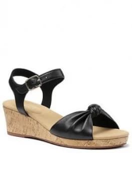 Hotter Palmas Leather Wedge Heeled Sandals - Black