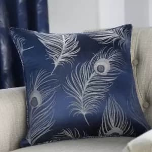 Curtina - Feather Jacquard Filled Cushion, Navy, 43 x 43 Cm