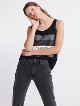 Superdry Stripe Block Classic Vest Top - Black, Size 6, Women