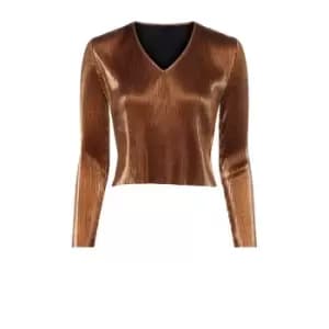 French Connection Taina Metallic Pleated Top - Gold