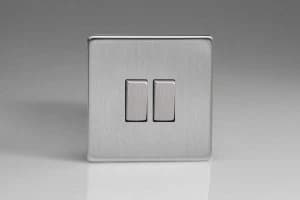 Varilight Screwless 2 Gang 2 Way Switch With Metal Rocker (Single XDS2S) - Brushed Steel - XDS2S